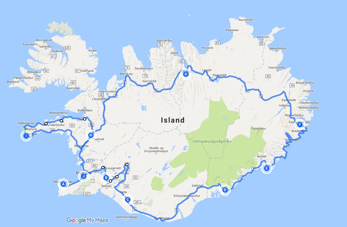 Route unserer Island-Reise